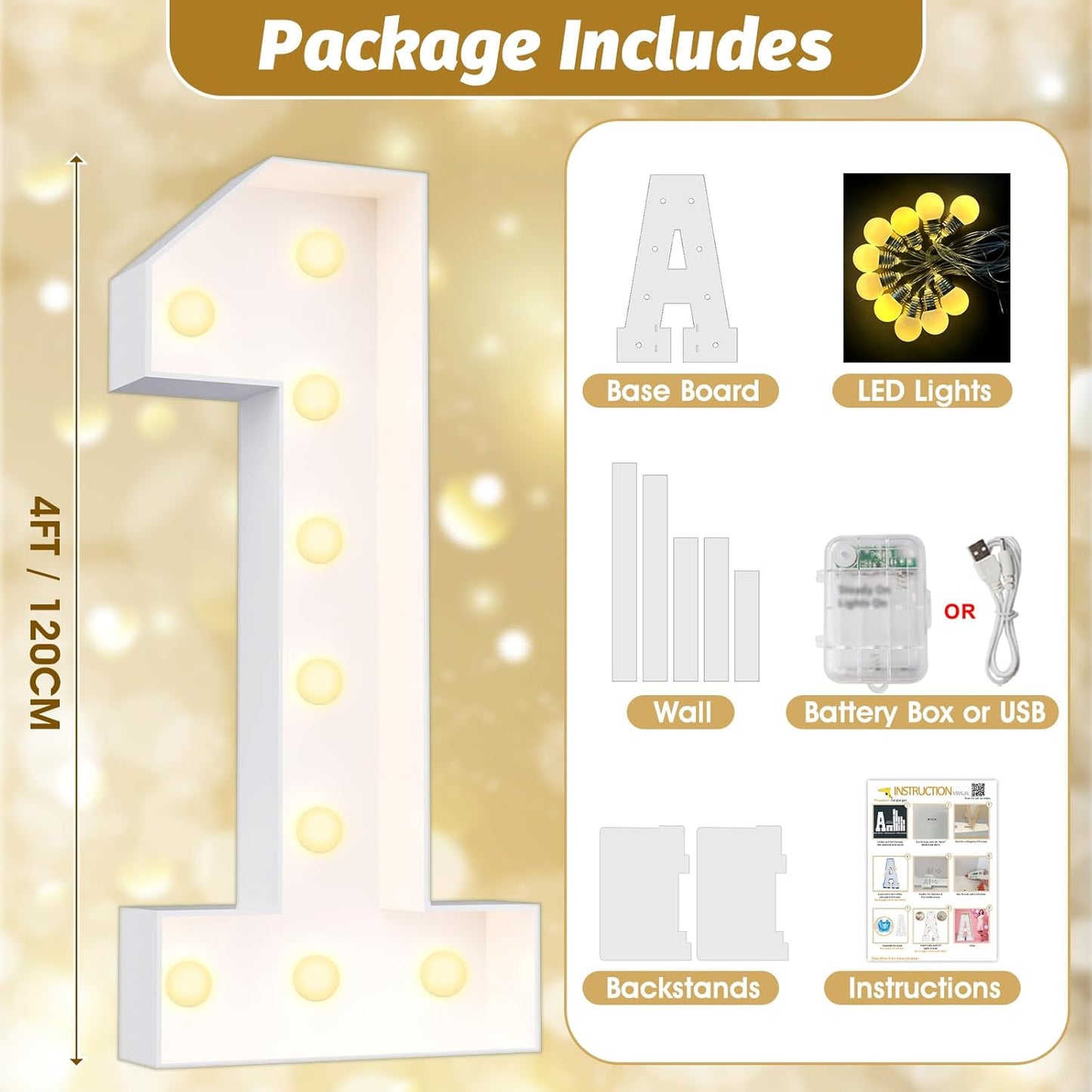 Ledido 4FT Marquee Light Up Numbers Large Light Up Letters for Party Decoration, Marquee Numbers for 9th 19th Birthday Anniversary, Pre-cut Foam Board Assembly Required Number 9