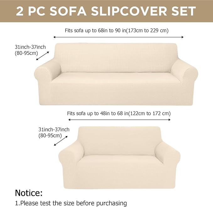 Peryiter 2 Pcs Sofa Covers Couch and Loveseat Covers Set Stretch Sofa Slipcover - Image 2
