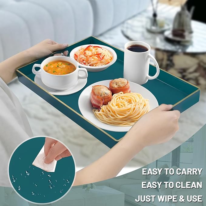 MAONAME Green Serving Tray Set of 2, Plastic Decorative Tray - Image 4