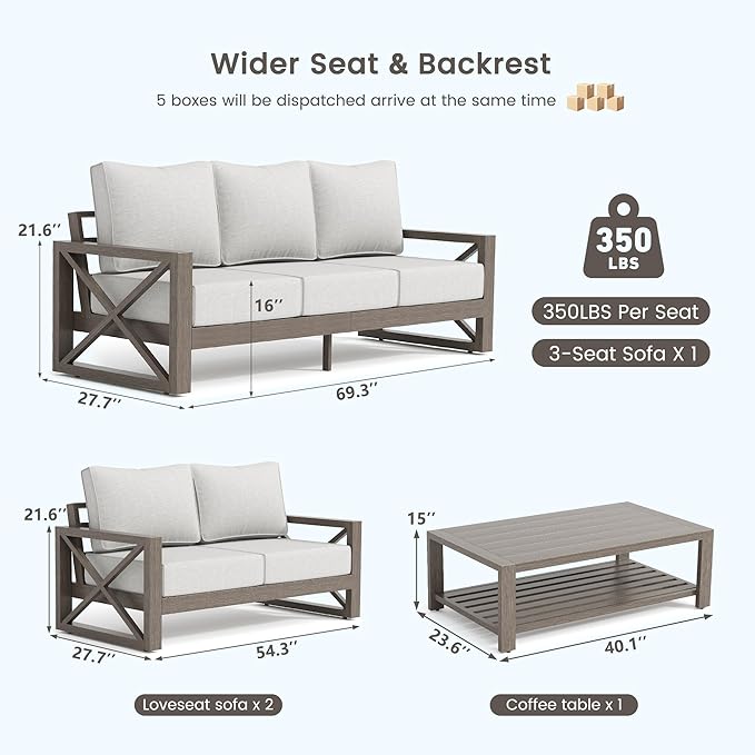 UDPATIO Aluminum Patio Furniture Set, Faux Wood Grain Modern Outdoor Furniture - Image 8