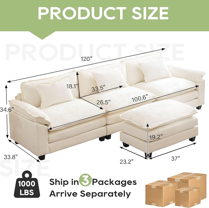 Oprisen 120" Modular Sectional Sofa, Comfy Cloud Couch Sectional Sofa - Image 2