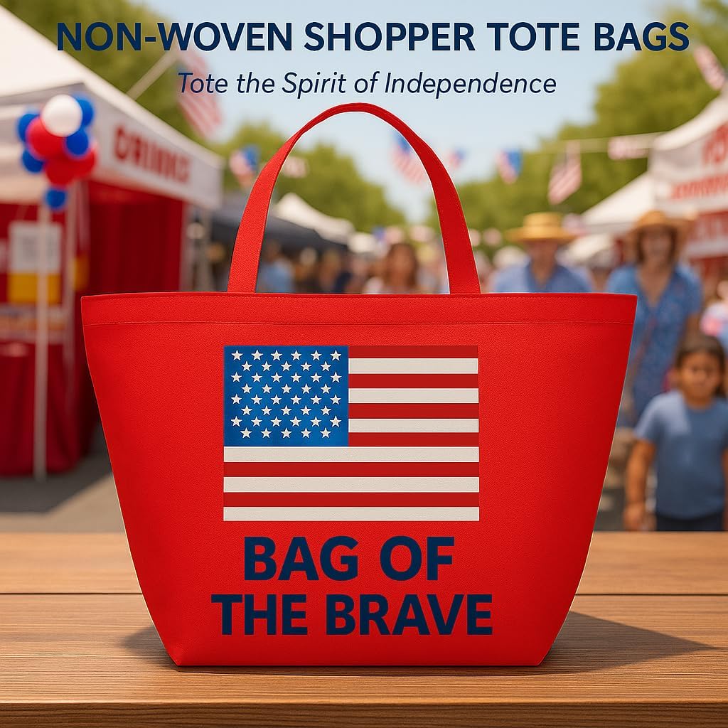 DISCOUNT PROMOS Custom Southern Style Grocery Tote Bags Set of 10 - Personalized Bulk Pack, Reusable Grocery & Shopping Bags - Great for Travel, Business Promotions, July 4th - Red - 20"X13"X8"