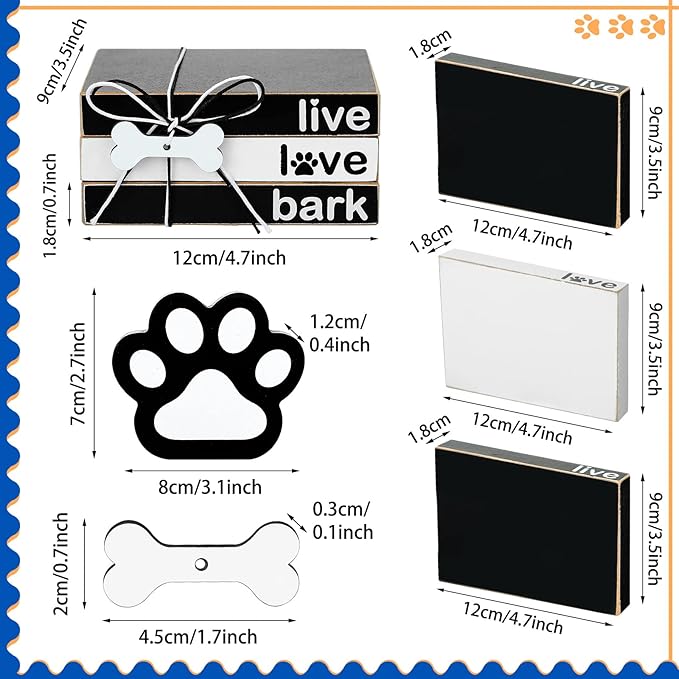 Pinkunn 4 Pcs Dog Paw Tiered Tray Decor Paw Wooden Book Block - Image 3