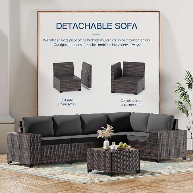 Kullavik Outdoor Patio Furniture Set, 12 Pieces Sectional Rattan Sofa Set Brown - Image 7