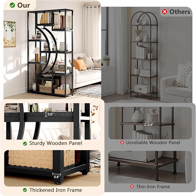 LGHM Bookshelf Set of 2 with Metal Frame, 5 Tier Geometric Bookcase, Adjustable - Image 9
