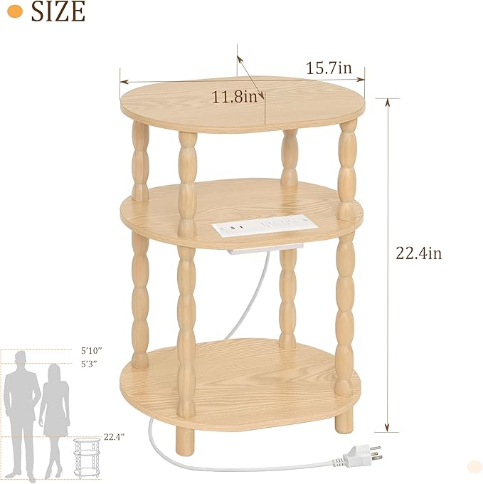 MaxSmeo End Table with Charging Station, Small Oval Side Table - Image 3