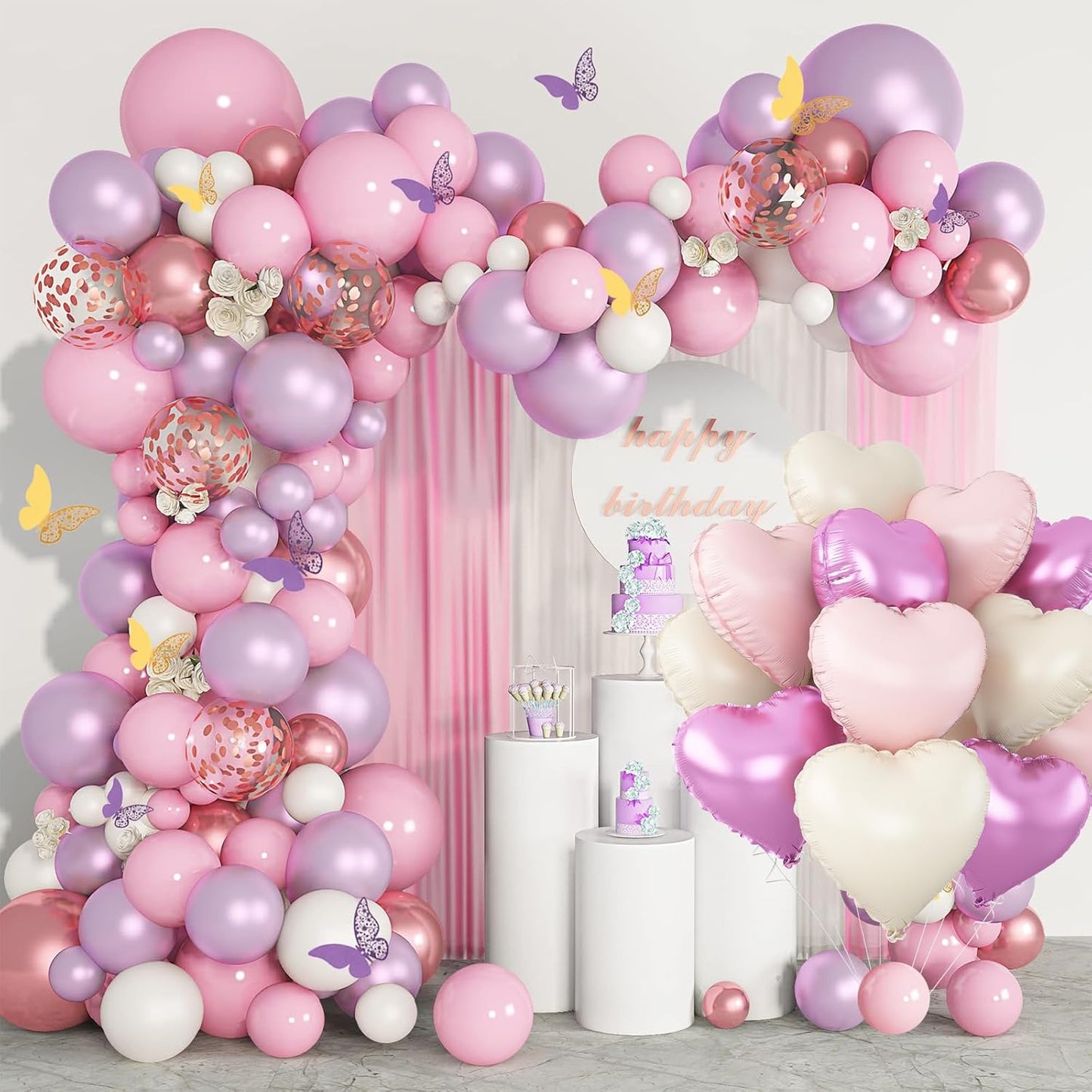 Pink Purple White Heart Balloons,12Pcs 18Inch Baby Pink Purple Cream White Heart Shaped Foil Helium Balloons for Baby Shower Birthday Anniversary Wedding Engagement Party Decorations