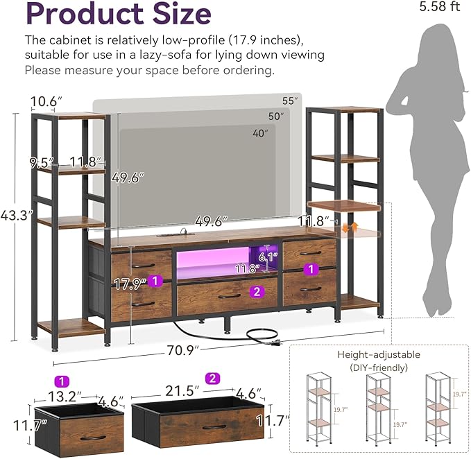 Casaottima TV Stand for 40/50/55 Inch TV, Low-Profile Entertainment Center - Image 3
