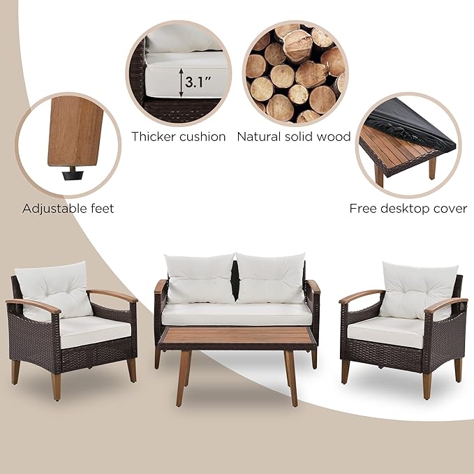 VilroCaz 4-Piece Outdoor Patio Sofa Seating Set - Image 4