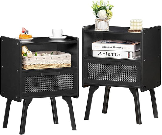Lerliuo Rattan Nightstands Set of 2, Boho Side Table by Lerliuo