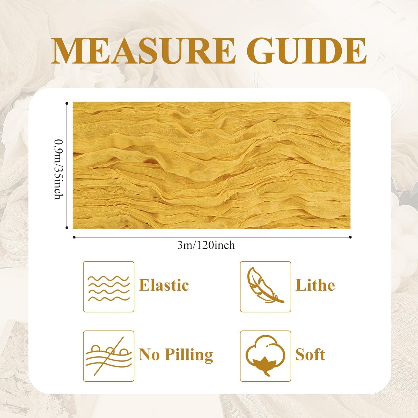 Asee'm 2pcs Cheesecloth Table Runner 120 Inches Long Gold Boho Gauze Cheese Cloth Runner 10FT Rustic Sheer Table Runners for Christmas Wedding Party Baby Shower Spring Easter Decoration