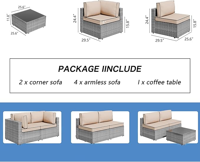 Shintenchi 7 Pieces Outdoor Patio Furniture Sets, Patio Sectional Sofa Couch - Image 7
