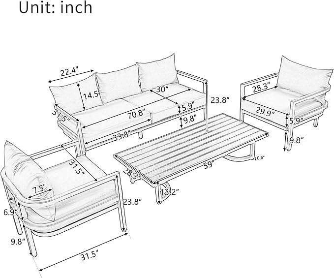 4-Piece Outdoor Steel Sofa Set, All Weather Patio Conversation Set - Image 4