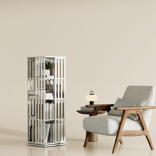 YOWOS Rotating Bookshelf Tower, 360° Display Spinning Bookcase, Bamboo by YOWOS