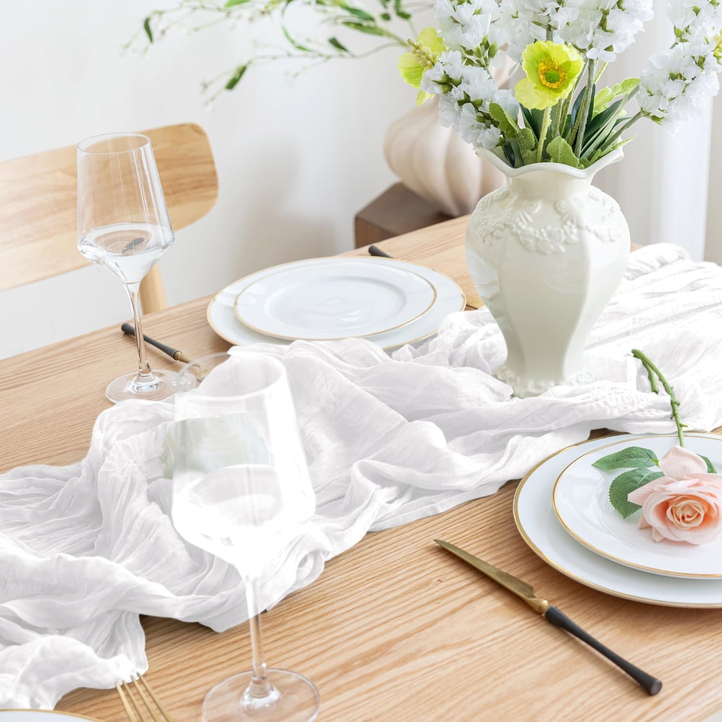 Asee'm Cheesecloth Table Runner 120 Inches Long Ivory Boho Gauze Cheese Cloth Runner 10FT Rustic Sheer Fall Table Runners for Thanksgiving Wedding Party Baby Shower Decoration