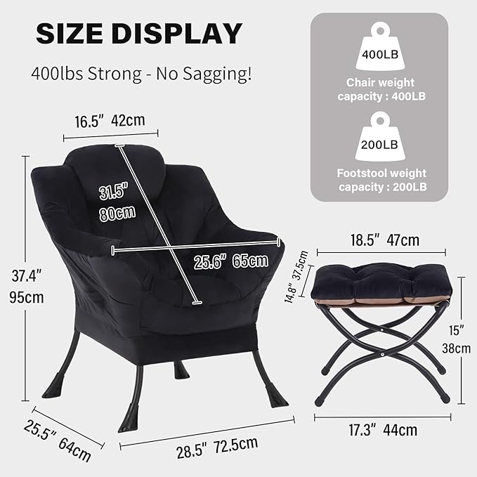Tiita Lazy Chair with Ottoman, Comfy Leisure Sofa Armchair with Ottoman - Image 2