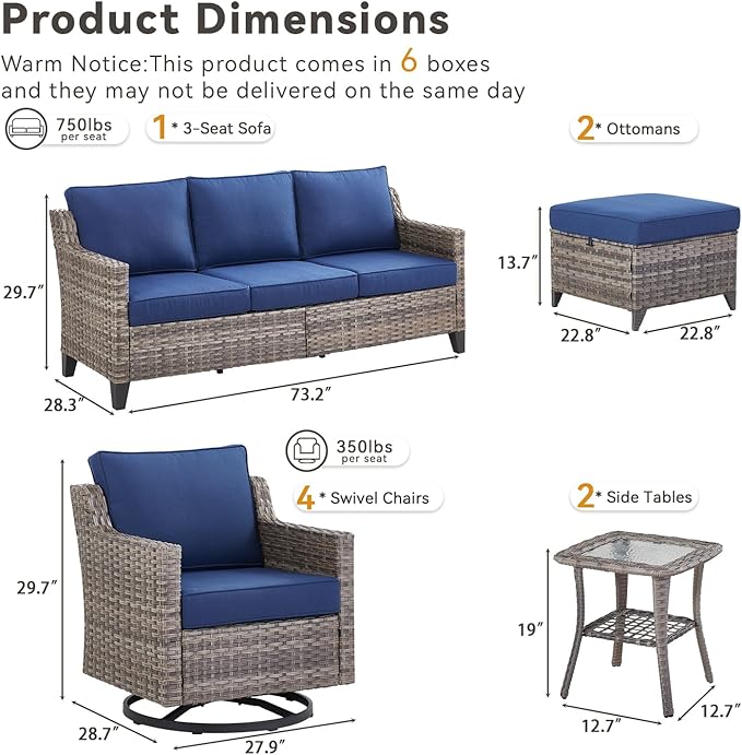 Wicker Patio Furniture Set-9 Pieces All-Weather Wicker Outdoor Furniture - Image 8