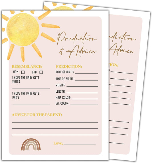 Boho Sunshine 30 Baby Predictions and Advice Cards, Gender Reveal Party Supplies Favors (5"x7") - D02