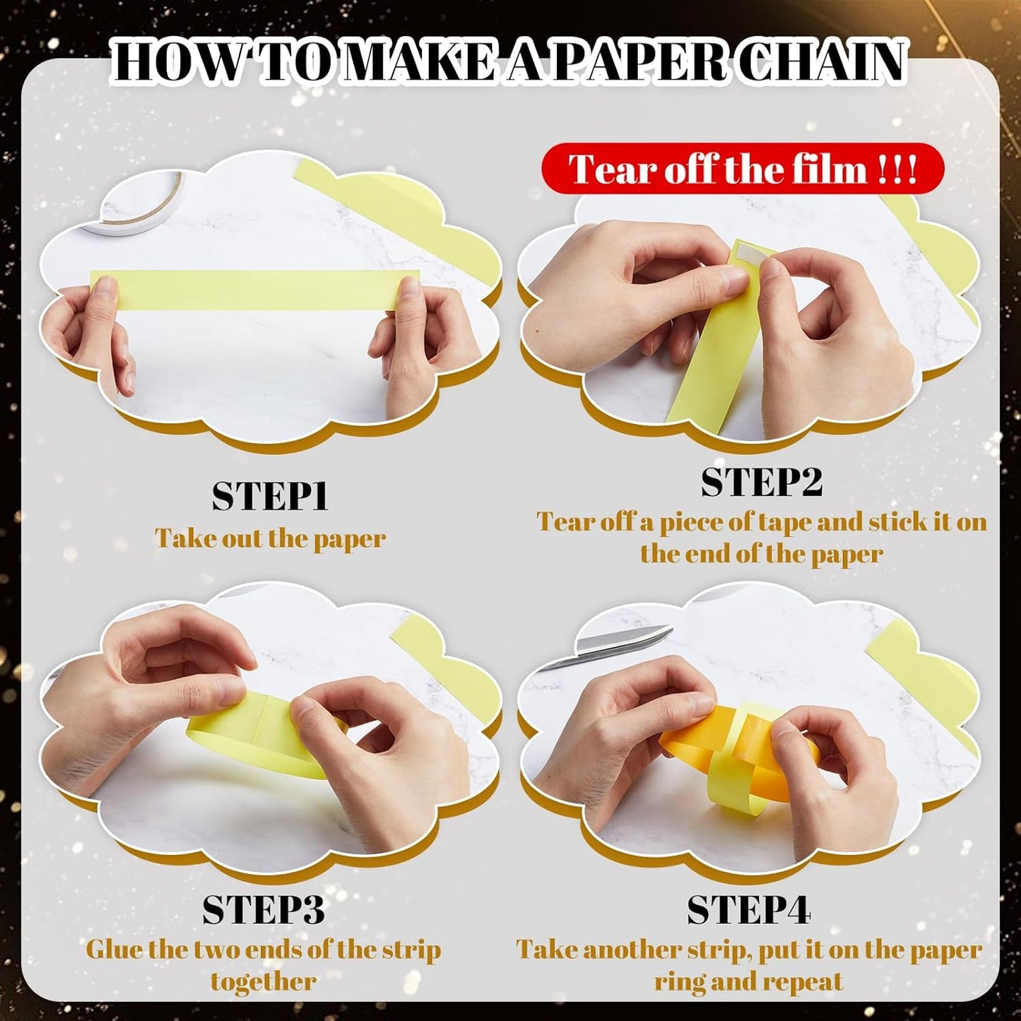 Lincia 600 Sheet Halloween Paper Chain Garland, Construction DIY Crafts Chain Strip for Fall Thanksgiving Party Decor, 1x8 Inch with Double Sided Tape (Black Gold)