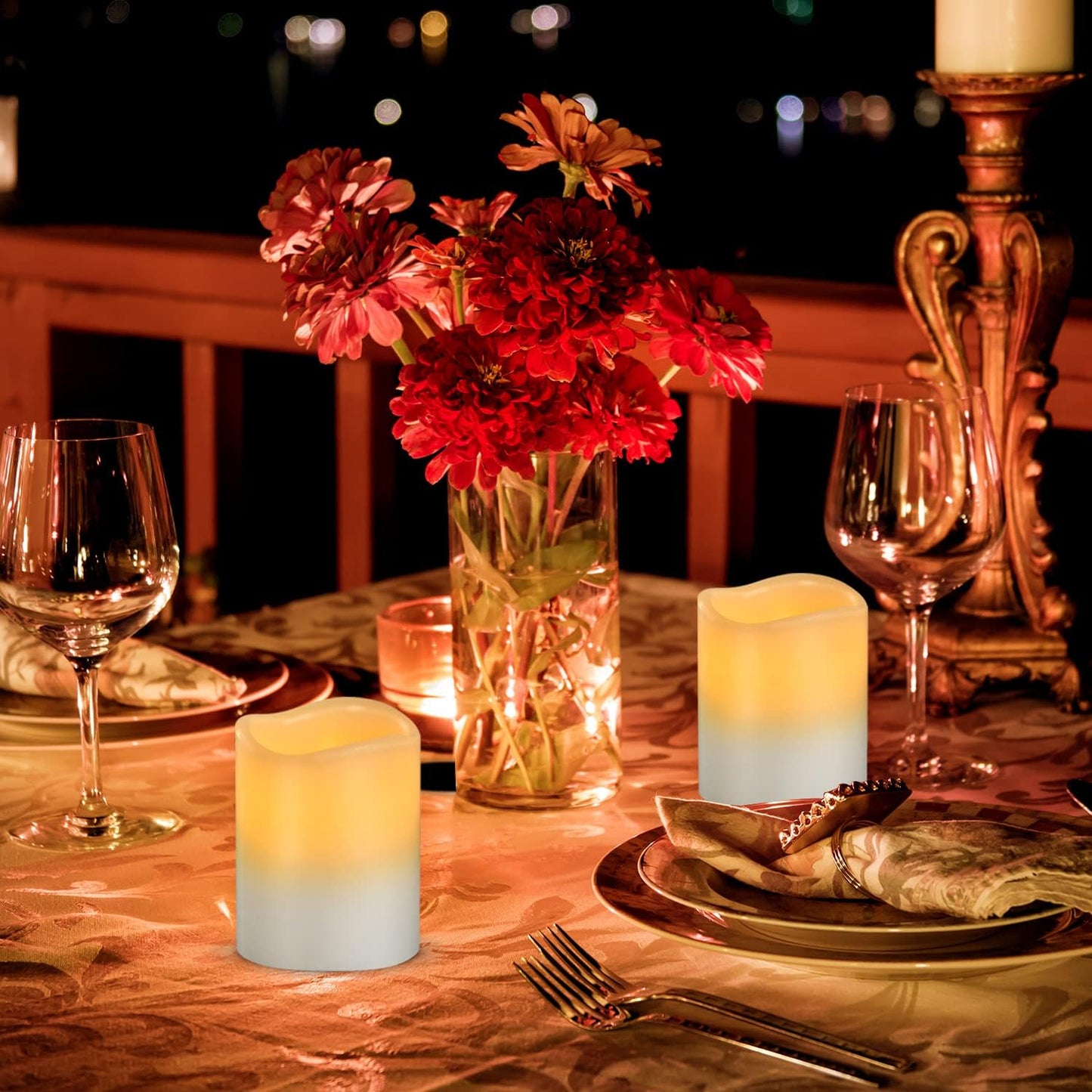 Vinkor Flameless Candles (Ivory Set of 12 （D: 3" x H: 4"）)