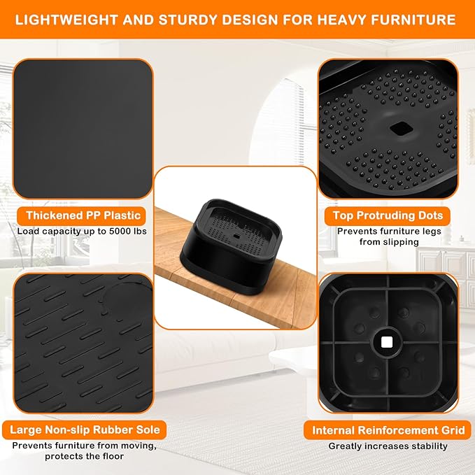 shouwuhho 9 Pack Furniture Risers Adjustable Bed Risers Heavy Duty Lifts Height - Image 5