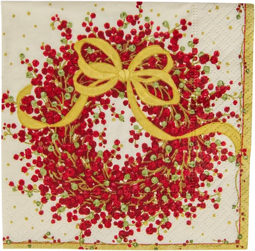 Caspari Pepperberry Paper Cocktail Napkins - Two Packs of 20