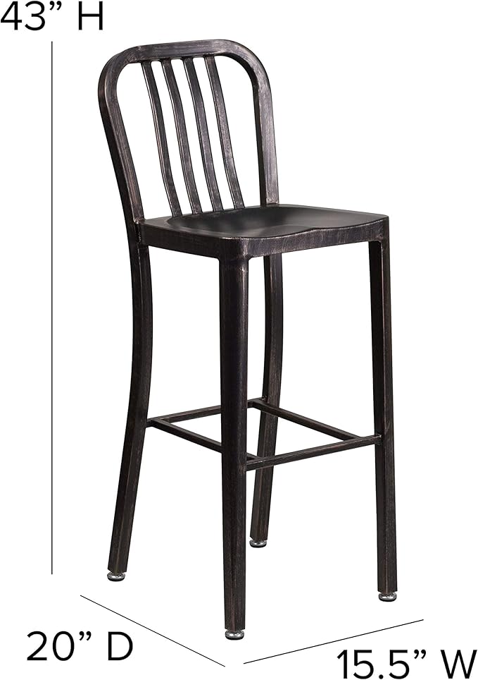 Flash Furniture Gael Commercial Grade 2 Pack 30" High Black-Antique Gold Metal - Image 3