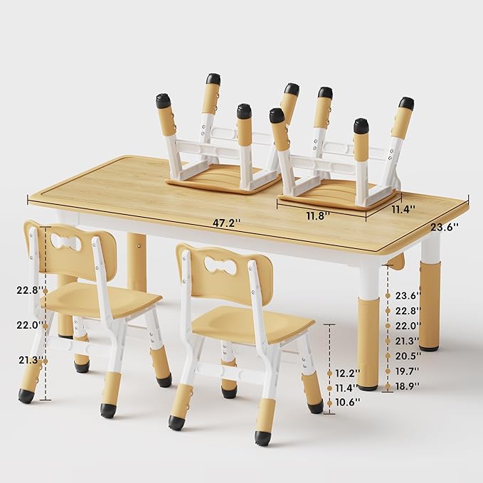Brelley Kids Table and 4 Chairs Set, Height Adjustable Toddler Table and Chair - Image 2