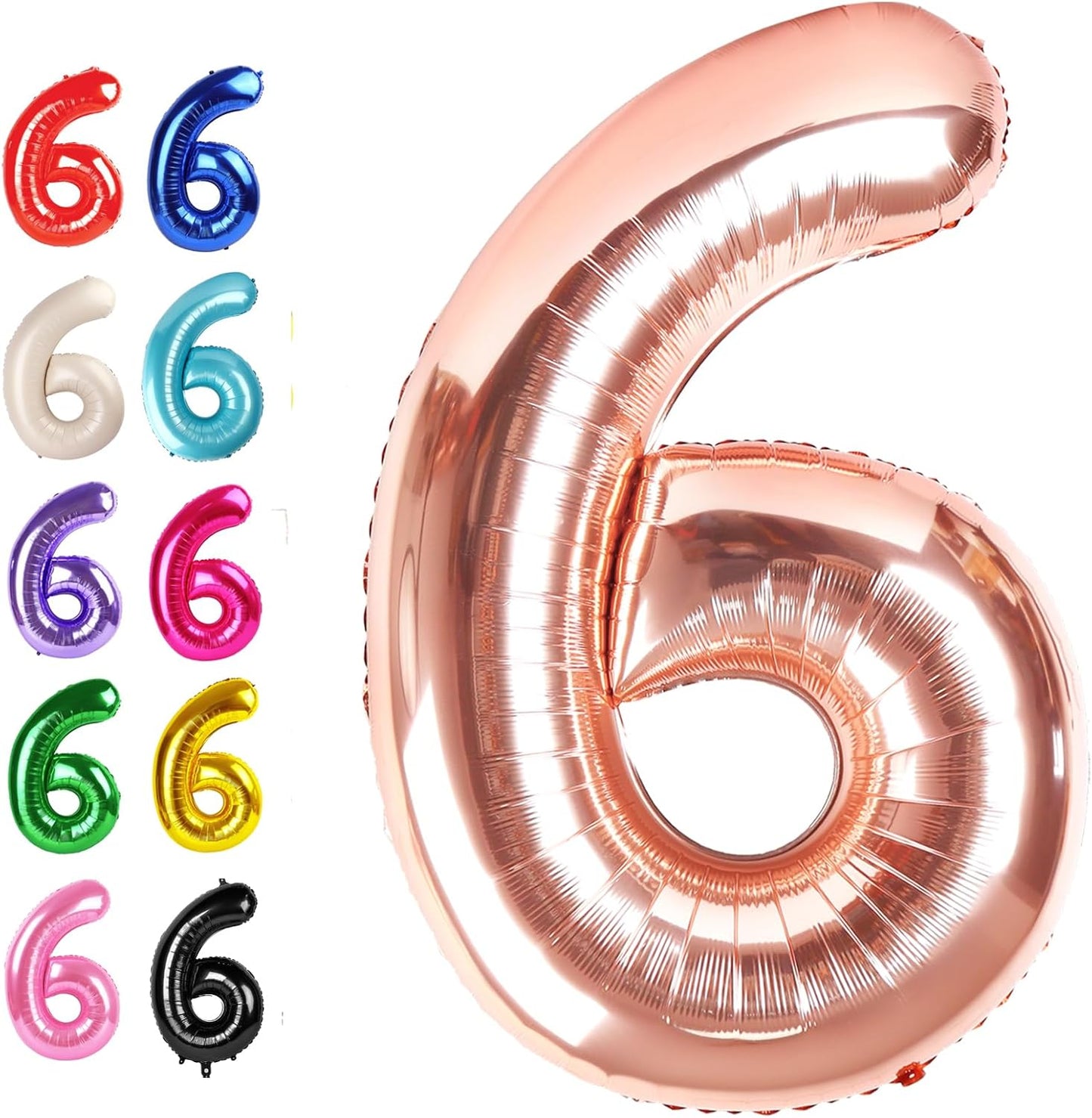 Rose Gold 40 Inch Mylar Foil Number 6 Balloon, Birthday Digital Balloons for 6 16 Boy Girl Party Decorations Supplies, Rose Gold Big Helium Balloon Numbers for 26 36 46 60 Men Women Anniversary