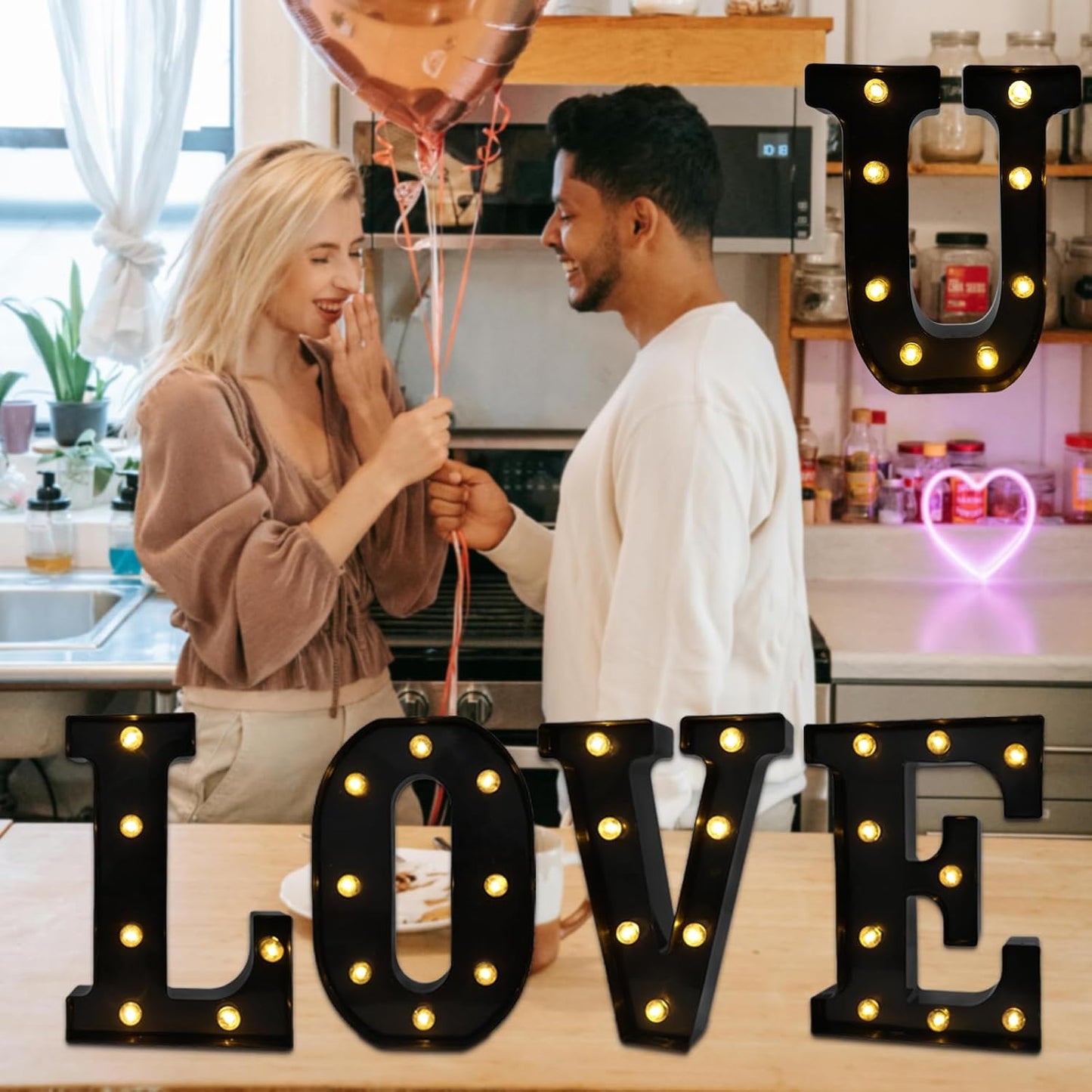 Led Marquee Letters, 8.58 Inch Black Light Up Letters, Small Led Letter Lights, Battery Powered Lighted Letterfor Table, Party, Birthday, Christmas Decor (Black, Letter U)