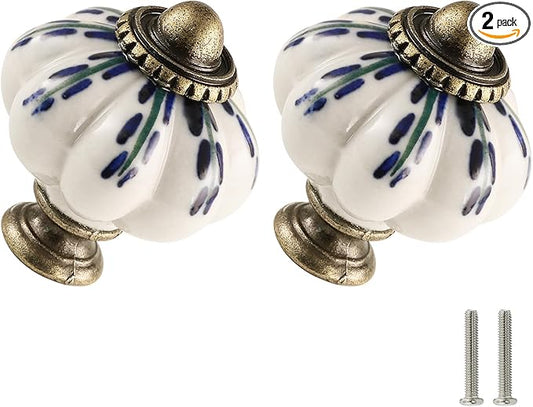 Ivory Pumpkin Knobs 2 Pack Ceramic Cabinet Knobs Vintage Drawer Pulls by Zernmiarder