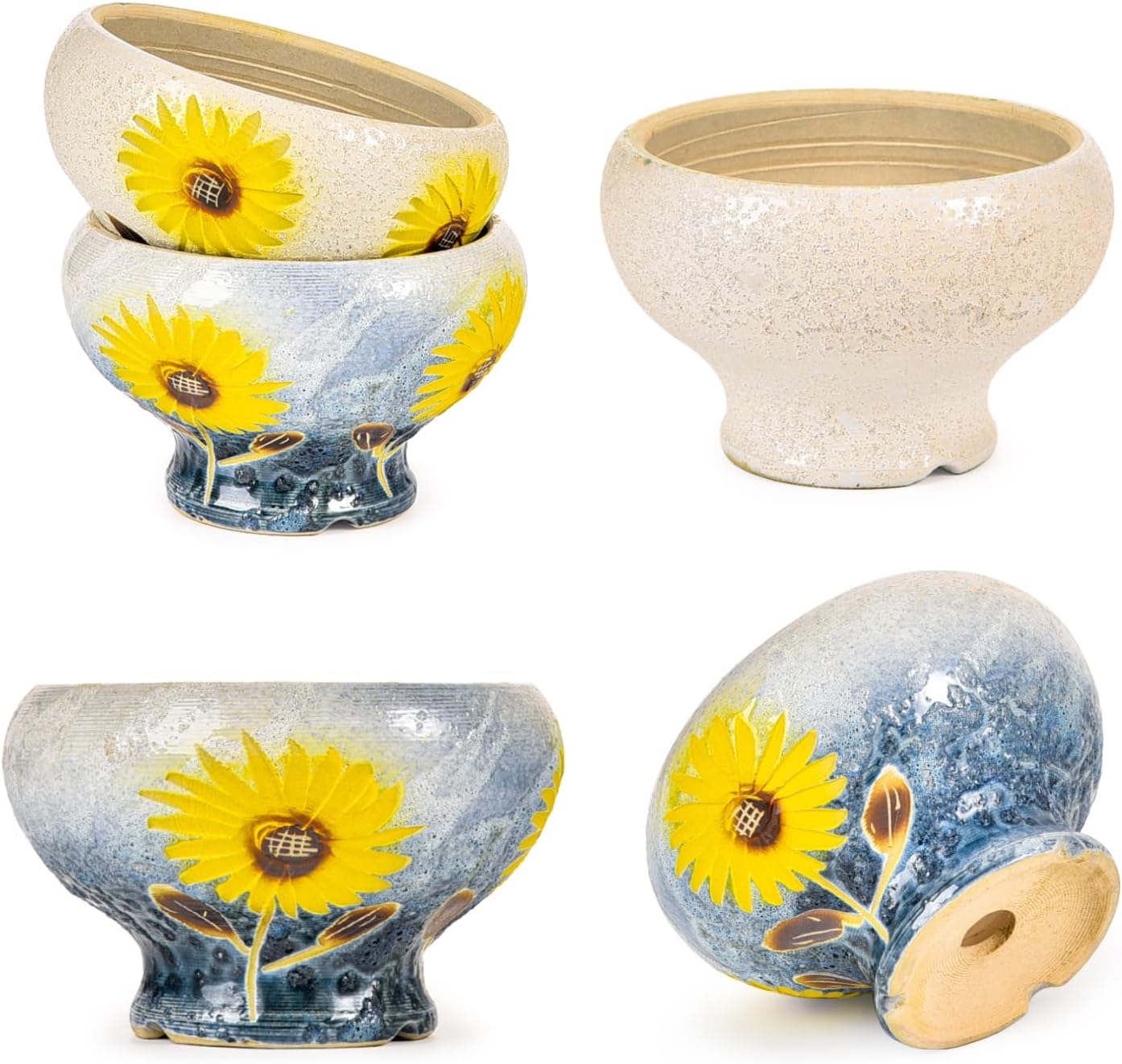 Sungmor Small Succulent Planters Set of 2, Beautiful Hand Crafted Ceramic Plant Pots Cute Cactus Pot, 6.5 Inch Flower Pots for Indoor Plants with Drainage, Desktop Windowsill Home Office Decor Pots