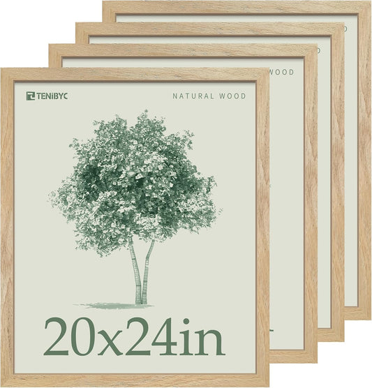 20x24 Picture Frame 4 Pack, Textured Natural Solid Wood Poster Frame, Wall Gallery Photo Frame