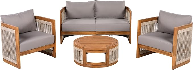 VilroCaz 4-Piece Patio Conversation Set, All Weather Sectional Sofa Set w/ 2 - Image 3