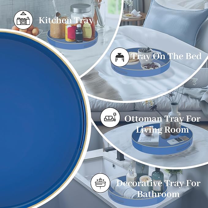 MAONAME 13" Blue Round Tray, Modern Decorative Trays - Image 7