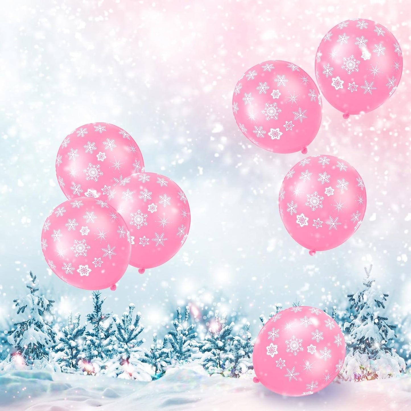 Skylety 40 Pieces Snowflake Balloons Bulk Winter Transparent Snowflake Latex Balloons for Christmas Birthday Wedding Party Decorations(Pink)
