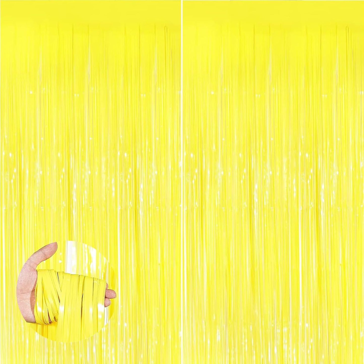 Keyali 2 Pack 3.3 * 8.3 ft Foil Curtain Metallic Tinsel Fringe Curtains Photo Booth Props Backdrop for Birthday Wedding Engagement Baby Shower Christmas Holiday Celebration Party，Macaron Yellow