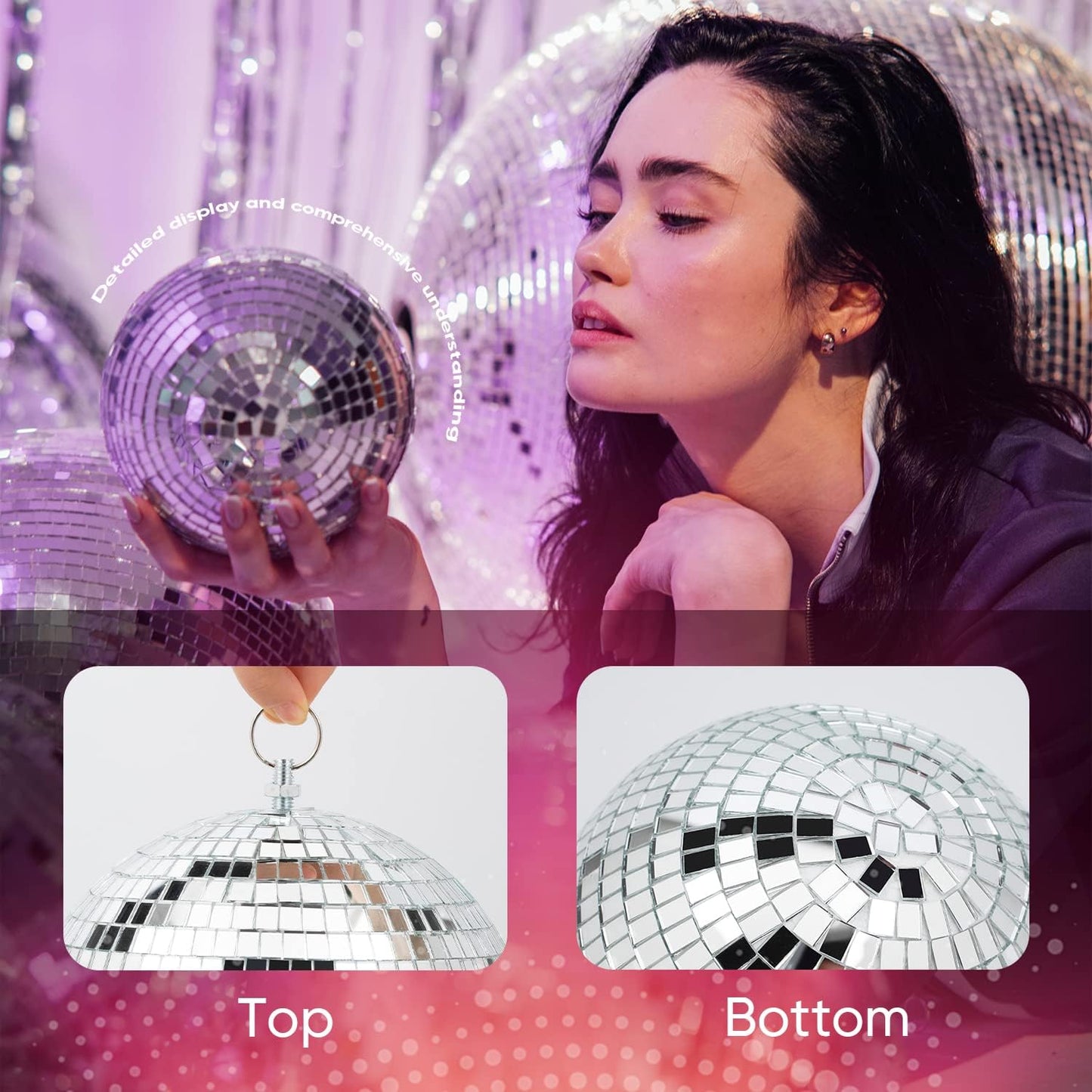 Mirror Disco Ball Decor with Hanging Ring 8" Large Silver Disco Ball Ornament for Disco Party Decorations,70s Theme Party, DJ, Wedding, Birthday,Christmas