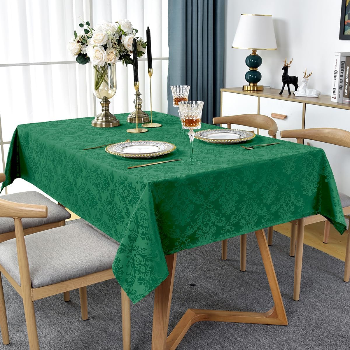 SASTYBALE Jacquard Tablecloth Rectangle 60 x 102 Inch, Waterproof Oil Proof Washable Damask Table Cloth, Heavy Weight Fabric Table Cover for Dining, Parties, Indoor, Outdoor, Green
