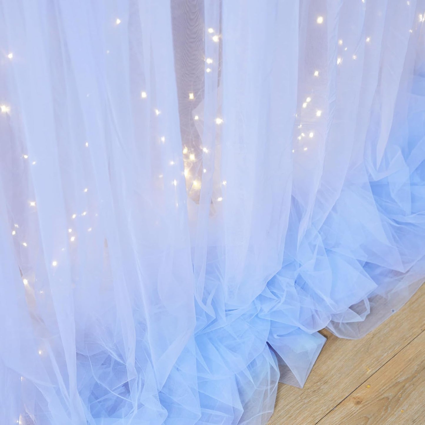 Baby Blue Sheer Tulle Backdrop Curtains with Lights String for Parites Baby Shower Decorations for Boy Bridal Shower Birthday Party Photo Shoot Background Wall Decorations 10×8ft(2 Panels 5×8ft)