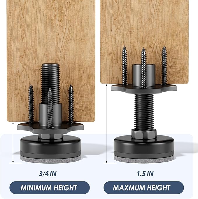MROCO Adjustable Leveling Feet, 3/8"-16 Thread T-Nut Kit Furniture Levelers - Image 3