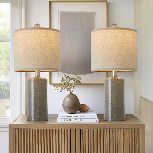 20.25/inch Modern Ceramic Table lamp Set of 2 Small Farmhouse Bedside lamp Dark Grey Nightstand Lamp End Table Lamps for Living Room Bedroom Study Office AMZ-T1109DG0