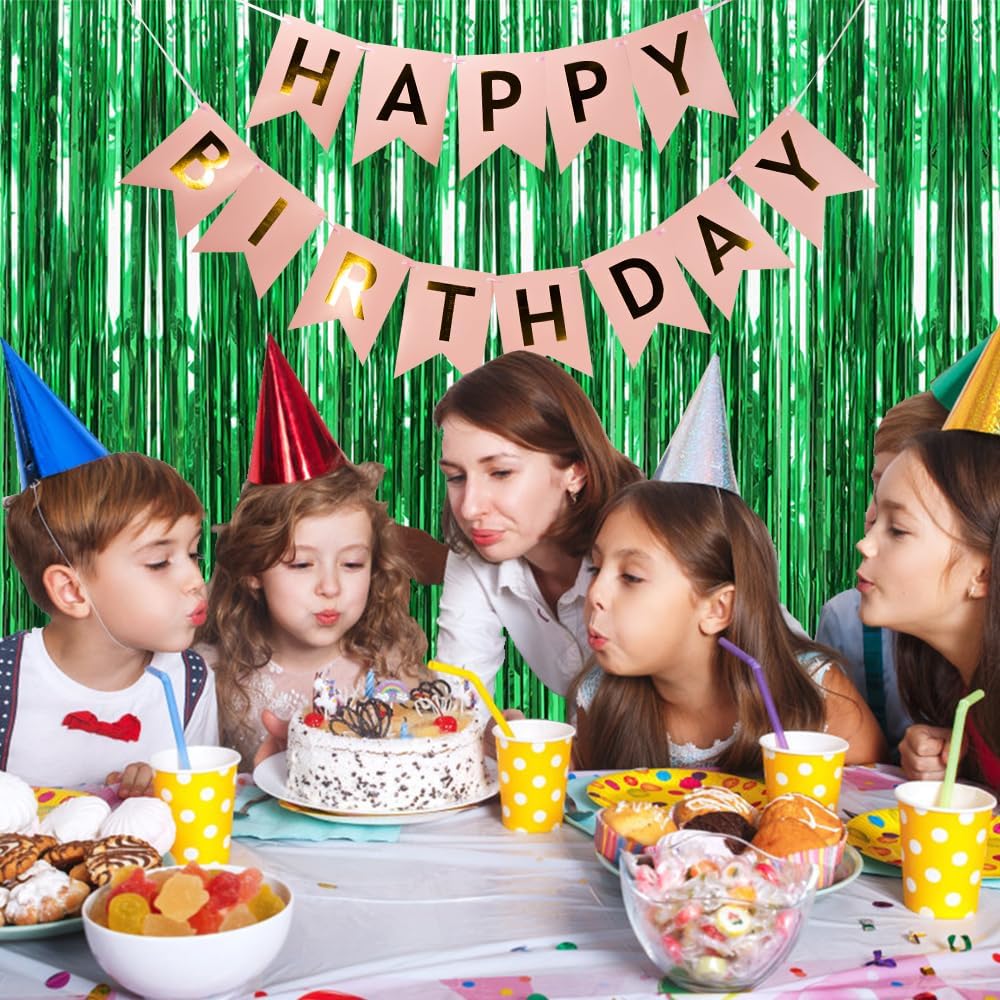 3 Pack Green Backdrop Tinsel Curtain Party Streamers Jungle Party Decorations Foil Fringe Green Backdrop for Birthday Christmas Dinosaur Animal St Patrick's Day Football Party Decorations