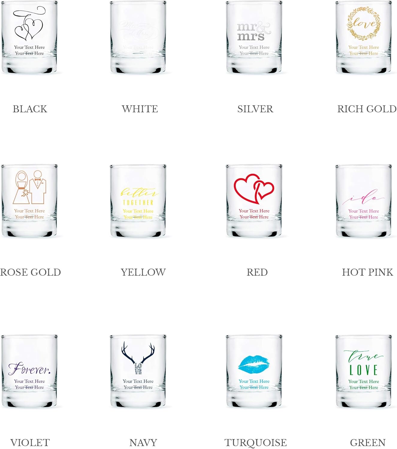 WEDDINGSTAR Personalized 2.75oz Shot Glass Customizable Full Color Print - 12 pack