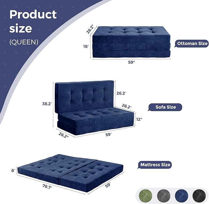 MAXYOYO 6" Folding Sofa Bed for Floor, Tufted Tri-Fold Floor Mattress - Image 2