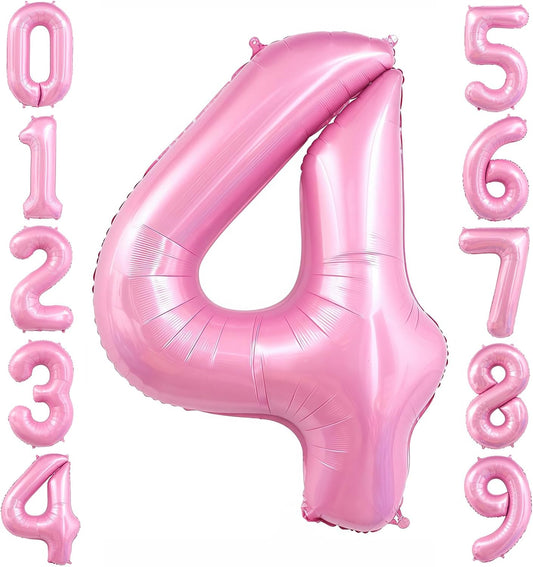 Pastel Pink 4 Balloon, Light Pink 4 Balloons Number,40 Inch Helium Foil Mylar Number 4 Balloon for Birthday Party