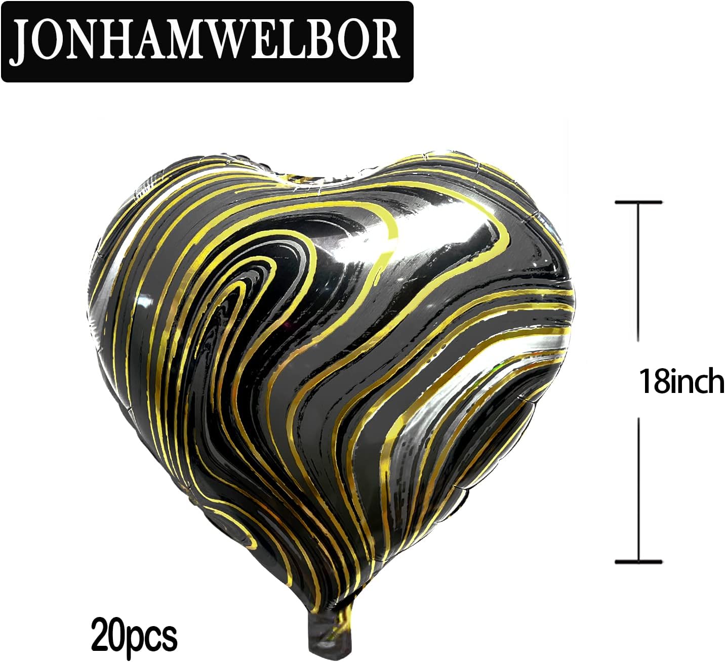 Jonhamwelbor 20Pcs 18 inch Marble Black Foil Mylar Heart Shape Balloons Decorations Valentines Birthday Wedding Baby Shower Party (Marble Black)
