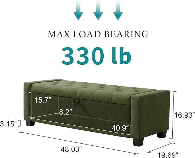 Huatean Home 48" Ottoman with Storage, Storage Ottoman Bench with Safety Hinge - Image 2