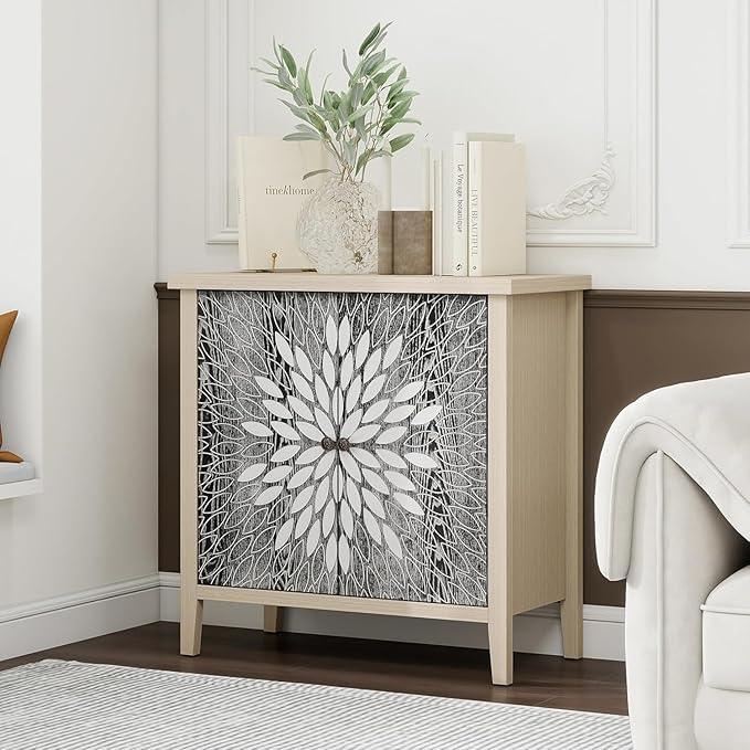 31" Modern Accent Cabinet with Storage, Storage Cabinet with 2 Carved Pattern - Image 6