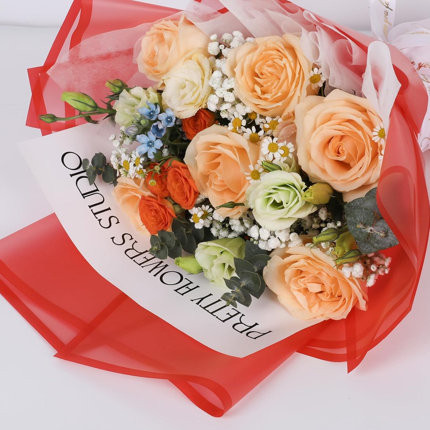 NESCCI 20 Sheet Flower Wrapping Paper - Waterproof Floral Bouquet Wrapping Paper, Florist Supplies Packaging Paper for Wedding Birthday Gift DIY (Translucent Red)